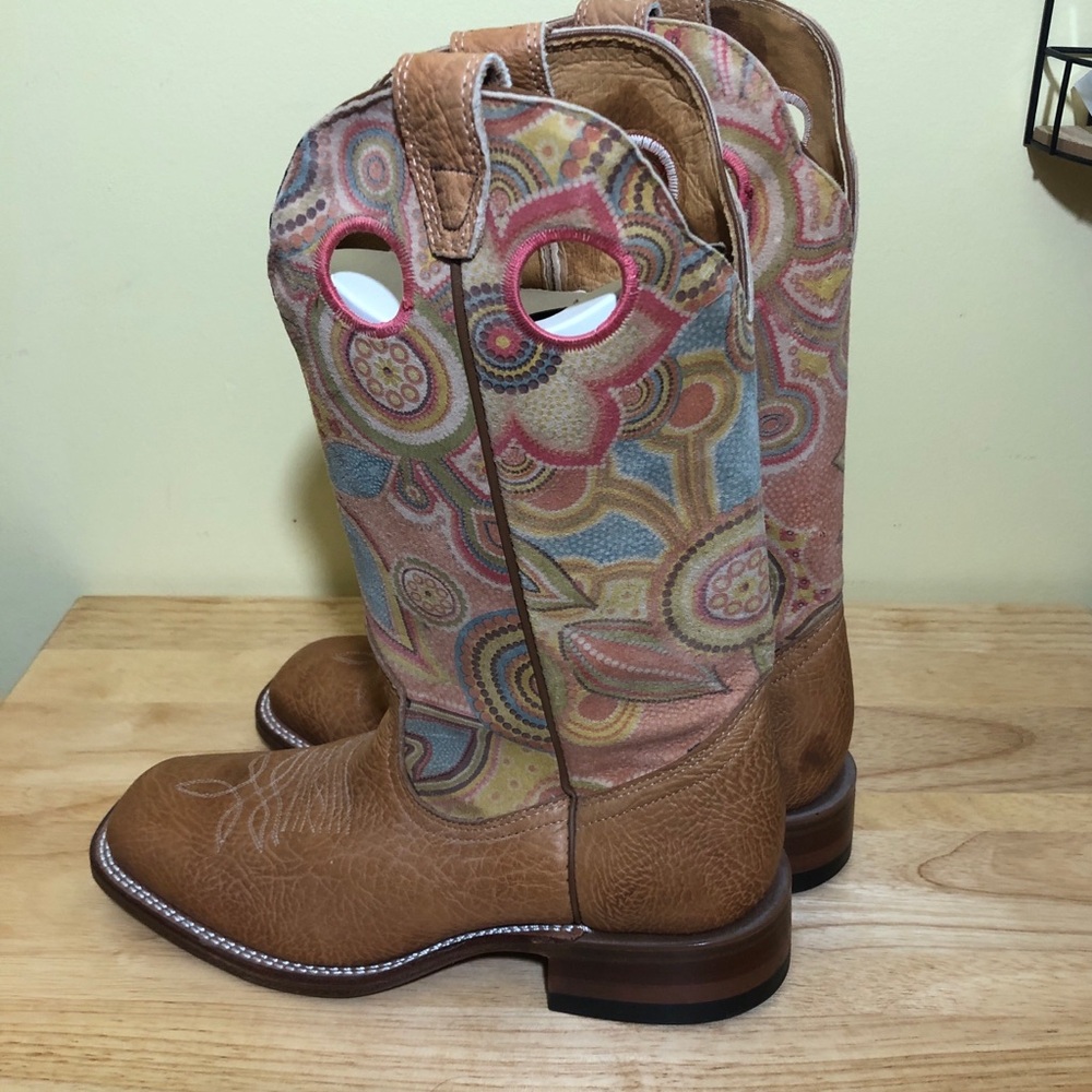 Boulet Womens Rodeo Cowboy Boots Colorful Pink Paisley 8.5 Western Festival